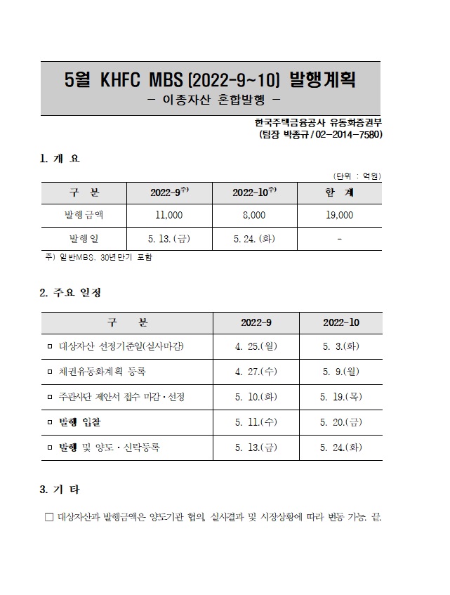 (수정)KHFC MBS 2022년 5월 발행계획 첨부 이미지